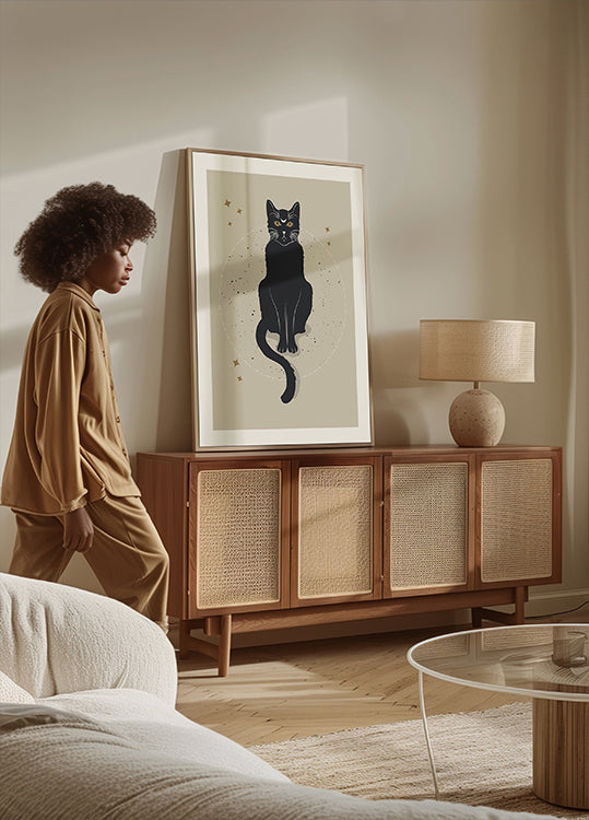 Moon Cat, Mystical Black Cat Poster
