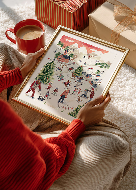 Mountain landscape with houses in the snow Poster