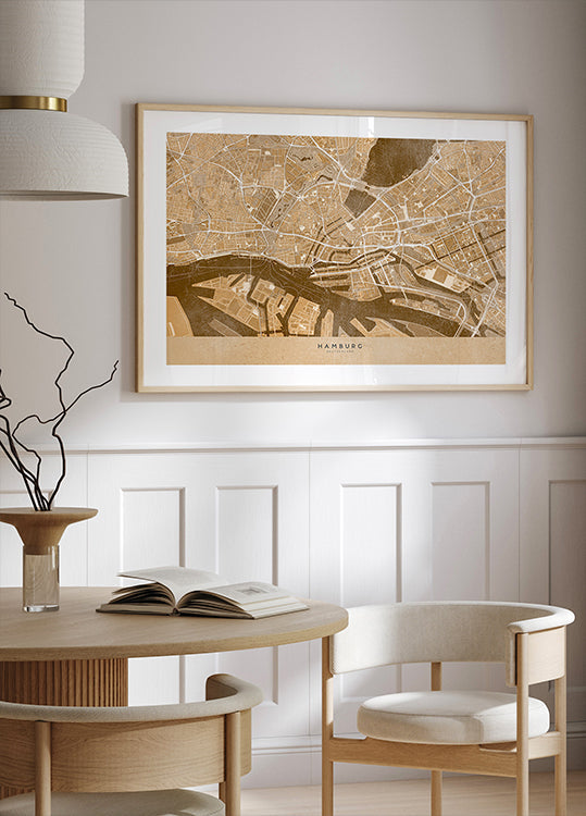 Sepia vintage map of Hamburg downtown Germany Poster