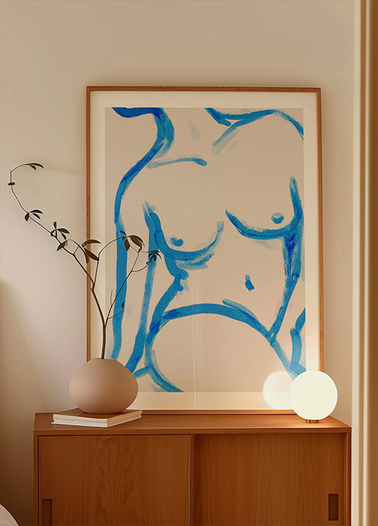 Blue Contour Nude Poster