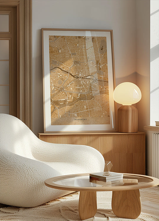 Sepia vintage map of Nuremberg downtown Germany Poster