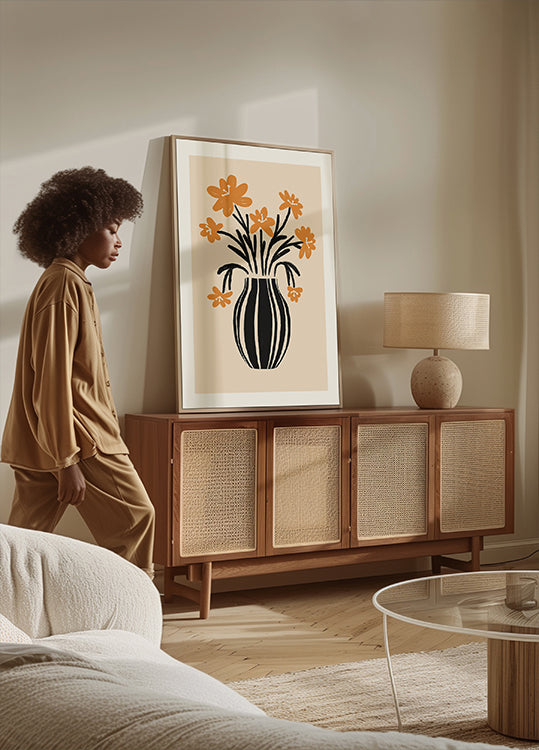 Orange Vase Flowers Poster