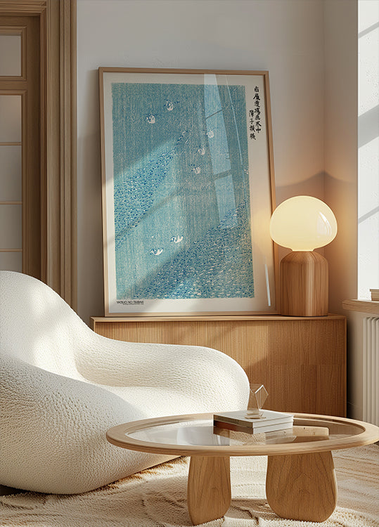 Woodblock Print Blue Poster