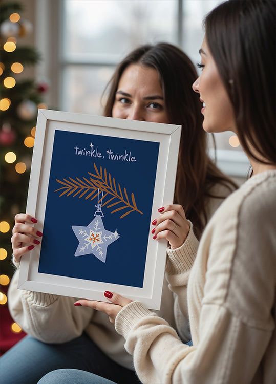 Cheerful twinkle Christmas star blue Poster