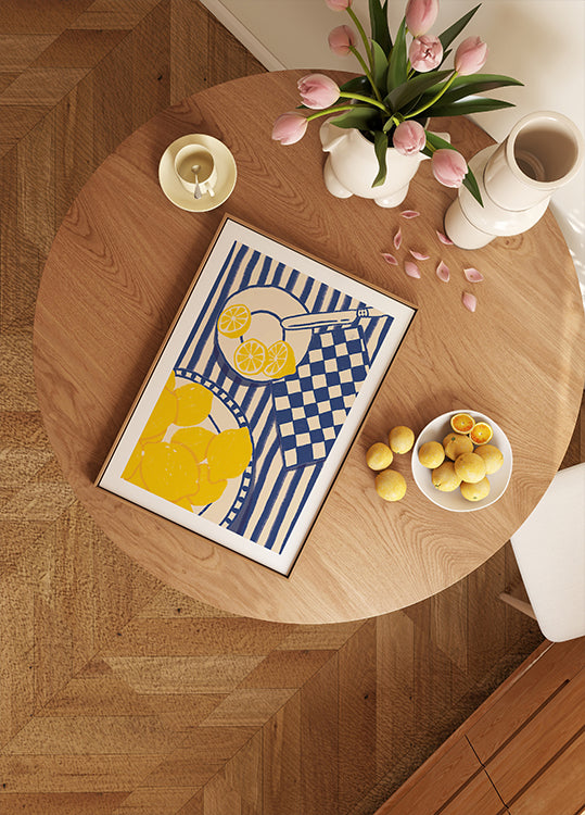Lemon Sweetness, Playful Mediterranean Kitchen with Blue Stripes Poster