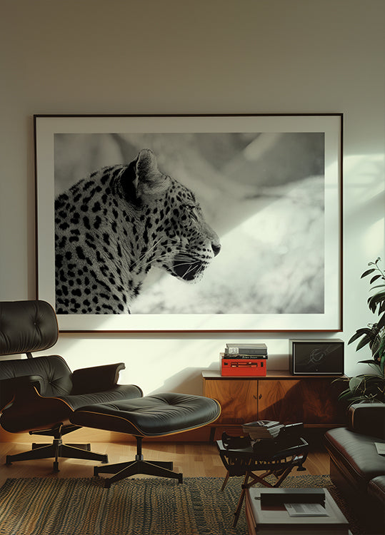 Leopard in Profile, Black & White Poster