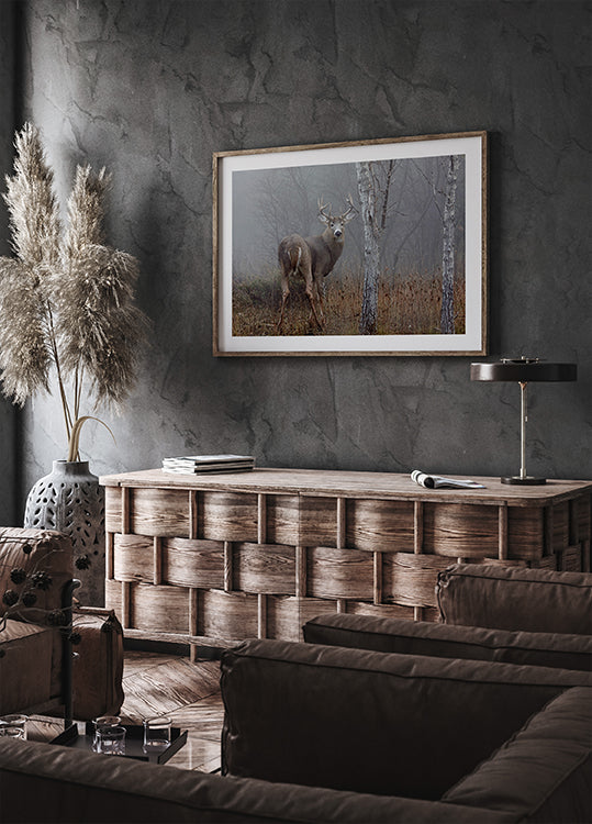 White-tailed buck - In the autumn fog Poster