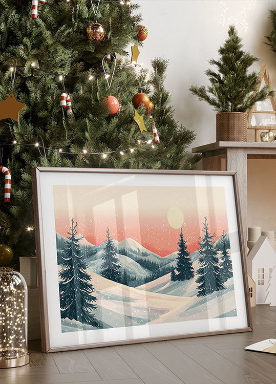 Snowy Winter Christmas Landscape Poster