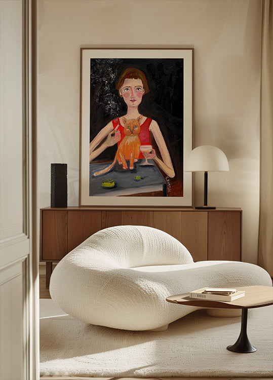 Vintage woman with cocktail and cat Poster