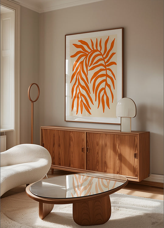 Orange Silhouette Textured Branch Poster