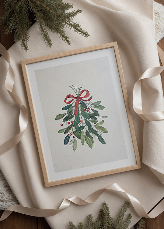 Festive Mistletoe with Red Bow Poster