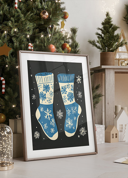 Vintage Socks Knitwear Blue On Black Poster