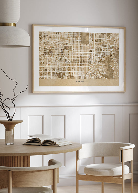 Sepia map of Kyoto Poster