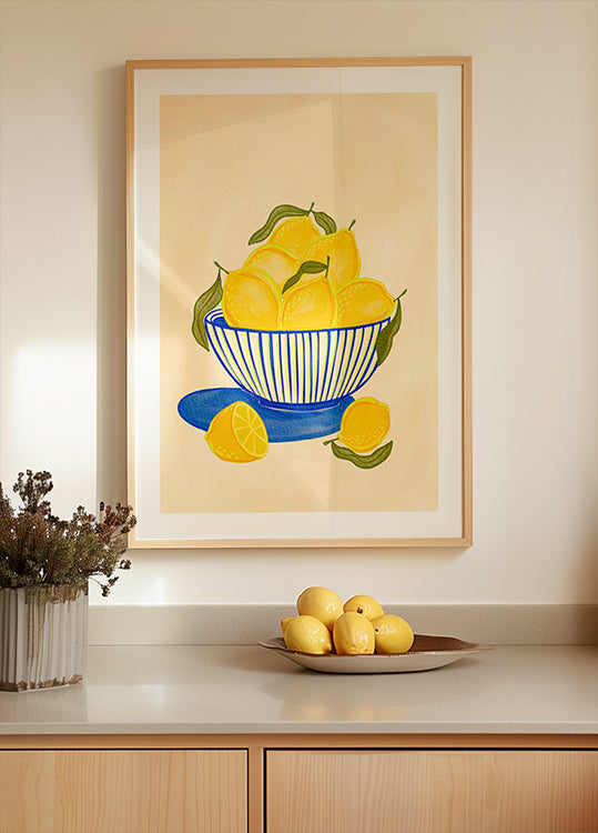 Bowl Of Vibrant Yellow Lemons Poster
