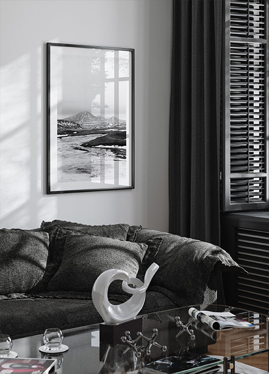 Frozen River Iceland b&w Poster