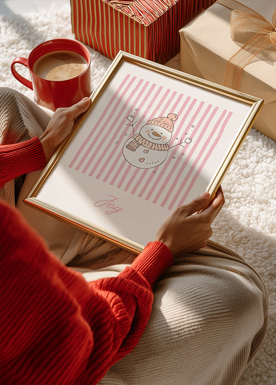 Snowman Joy - Pink Stripes Poster