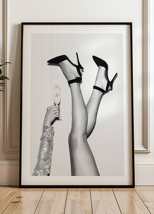 Champagne legs Black and White Poster
