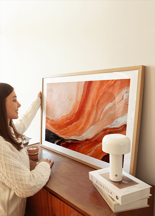 Orange And Beige Marbled Effect Poster