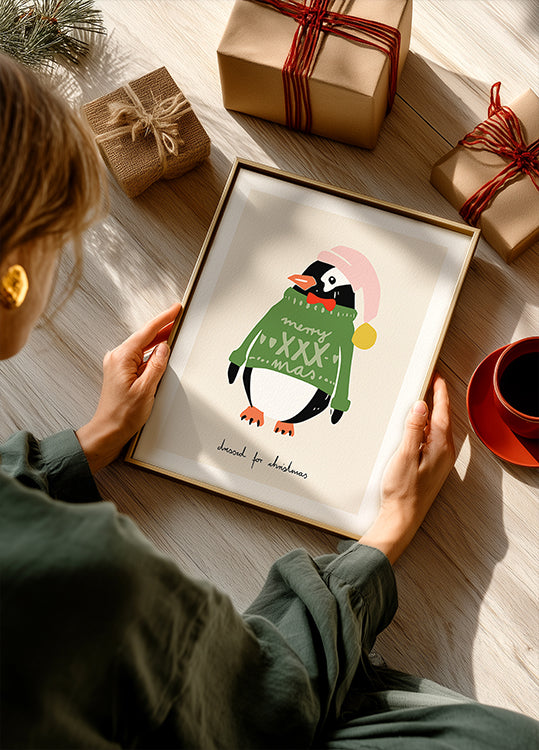 Dressed up for Christmas Festive Penguin Poster