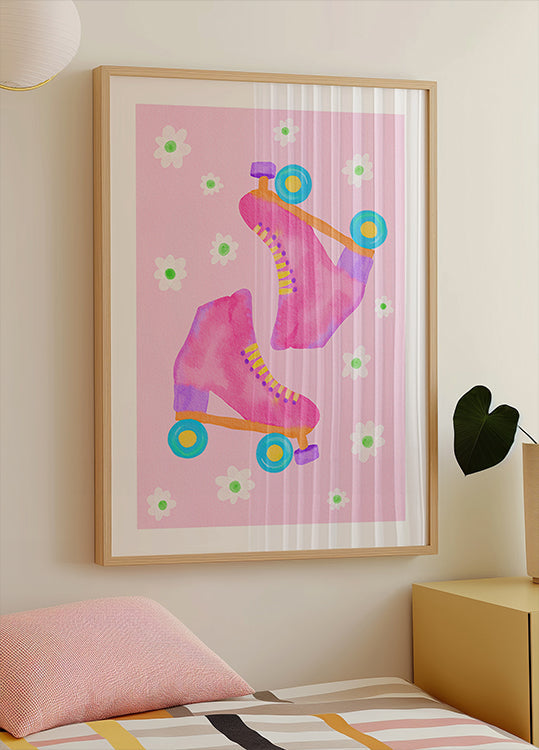 Roller Skates Pink Poster