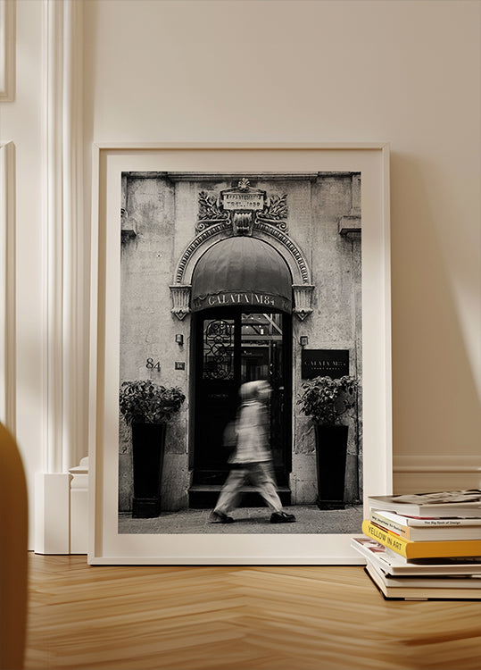 Historic Hotel Entrance Black & White Poster