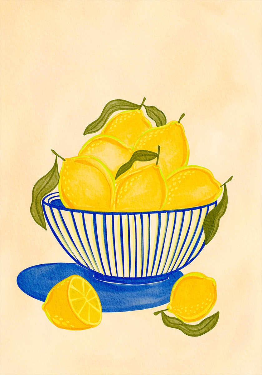 Bowl Of Vibrant Yellow Lemons Plakat - Posterbox