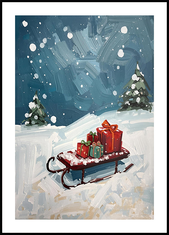 Schlitten mit Geschenken Plakat - Posterbox
