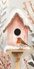 Vogelhaus mit Rotkehlchen und Pflanzen Plakat - Posterbox