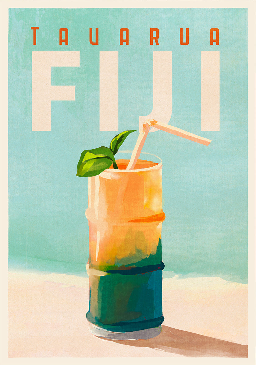 Tavarua Fiji Cocktail Travel Art Poster