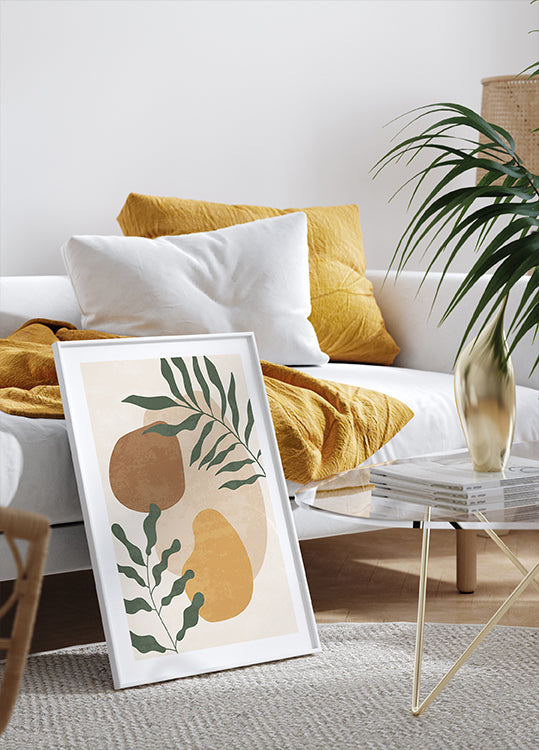 Abstract Shapes and Leaf Poster - Posterbox.dk