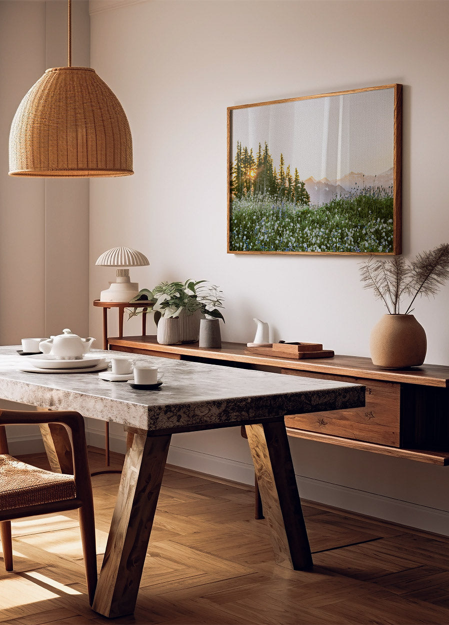 Alpine Dawn, Wildflowers and Forest Sunrise Poster - Posterbox.dk