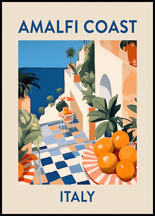 Amalfi Coast Print, Italy Travel Poster, Citrus Terrace Art, Mediterranean Summer Poster - Posterbox.dk