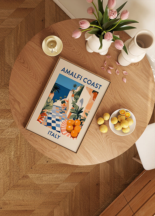 Amalfi Coast Print, Italy Travel Poster, Citrus Terrace Art, Mediterranean Summer Poster - Posterbox.dk