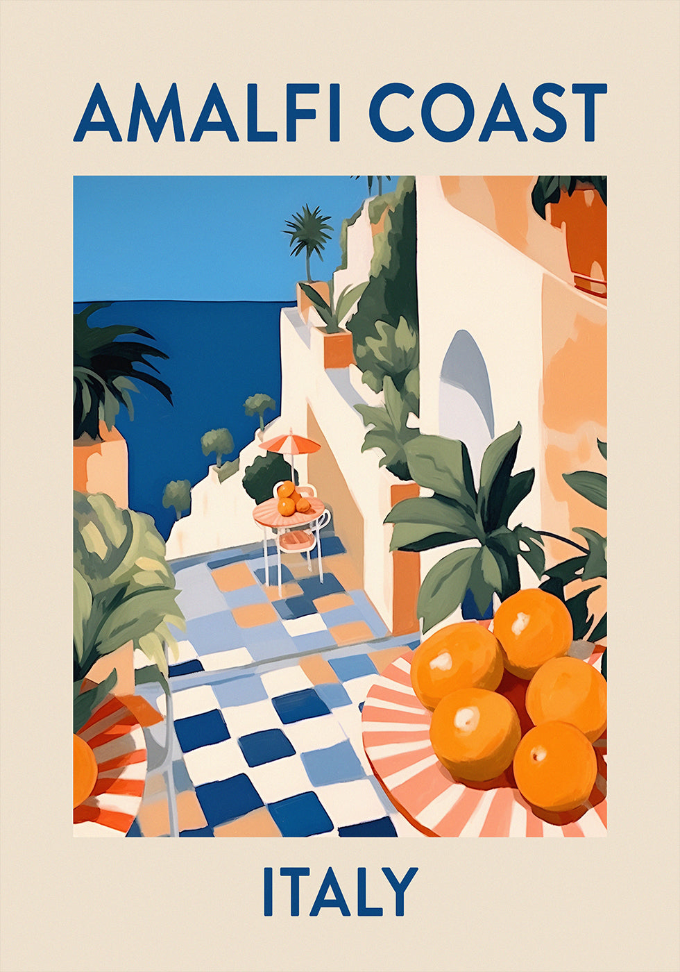 Amalfi Coast Print, Italy Travel Poster, Citrus Terrace Art, Mediterranean Summer Poster - Posterbox.dk