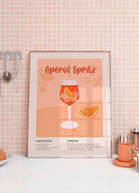 Aperol Spritz Cocktail Poster, Minimalist Drink Recipe Poster - Posterbox.dk