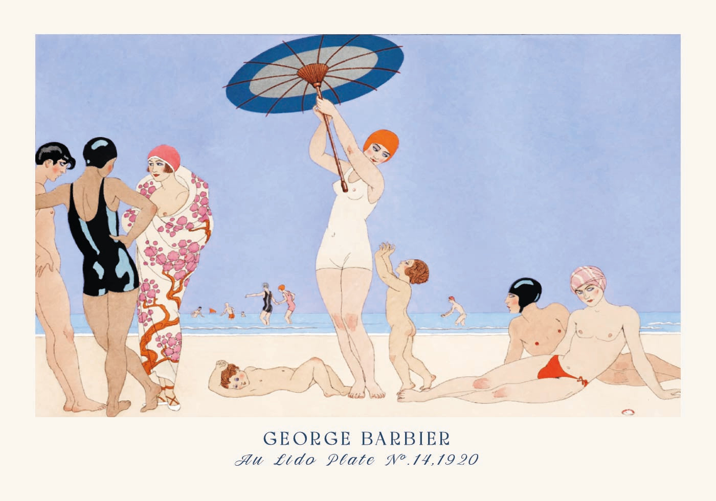 Au Lido Vintage French Beach Scene Illustration, George Barbier 1920 Poster - Posterbox.dk