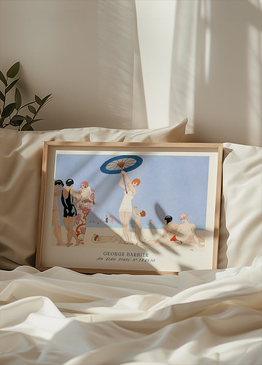 Au Lido Vintage French Beach Scene Illustration, George Barbier 1920 Poster - Posterbox.dk
