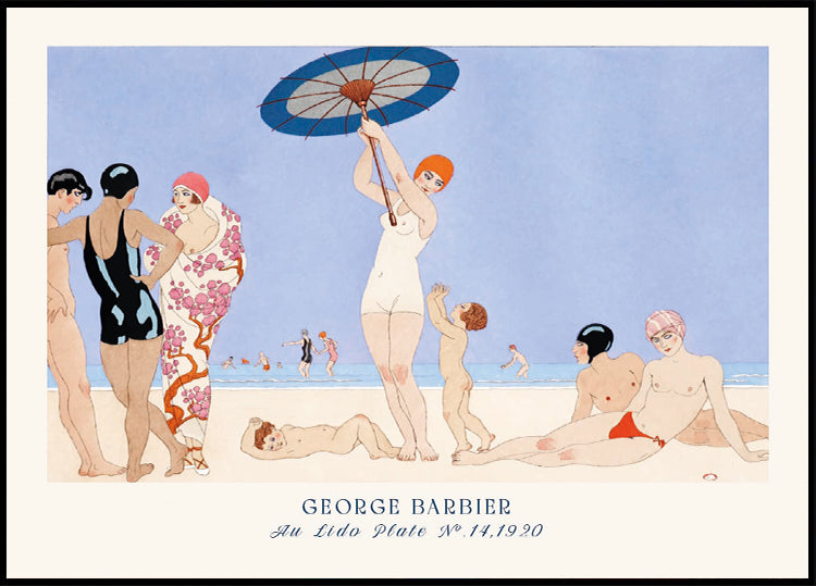 Au Lido Vintage French Beach Scene Illustration, George Barbier 1920 Poster - Posterbox.dk