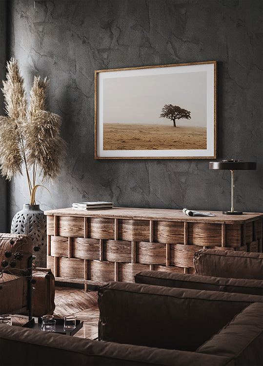 Autumn Grassy Field and Solitary Tree Poster - Posterbox.dk