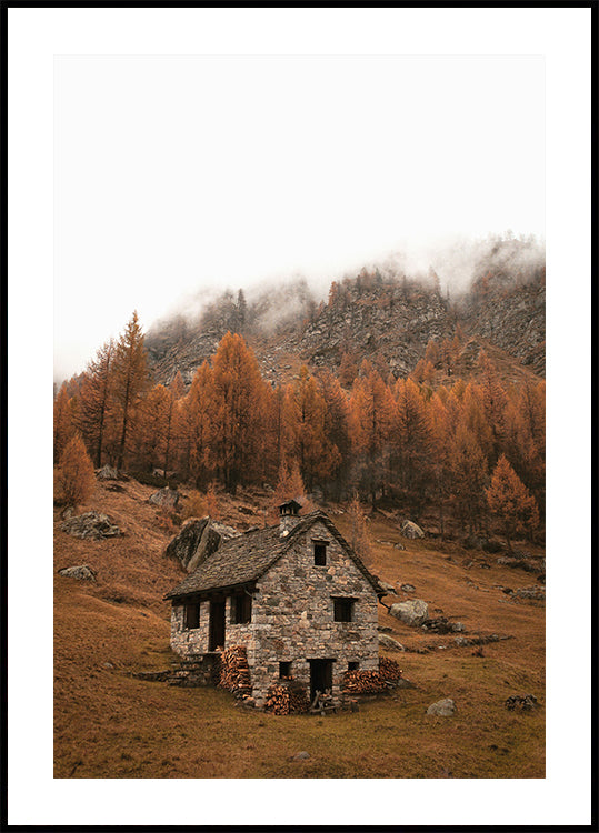 Autumn Mountain Cabin Poster - Posterbox.dk