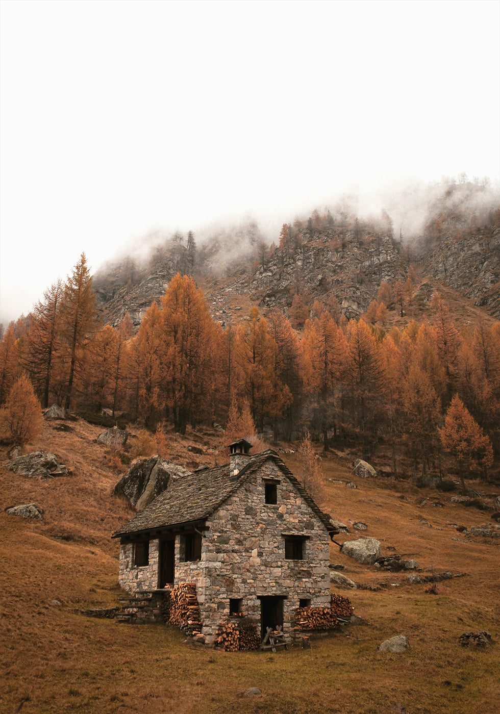 Autumn Mountain Cabin Poster - Posterbox.dk