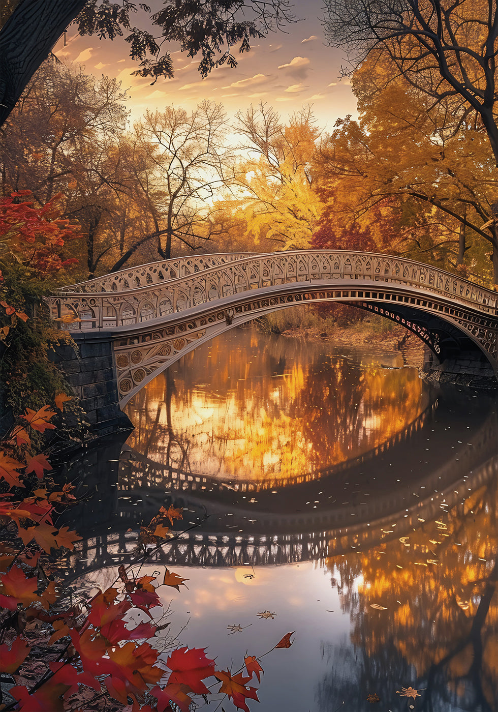 Autumn Park Bridge Poster - Posterbox.dk
