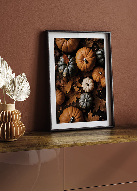 Autumn Pumpkins and Leaves Poster - Posterbox.dk
