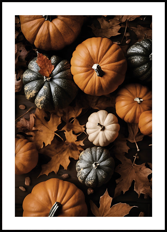 Autumn Pumpkins and Leaves Poster - Posterbox.dk