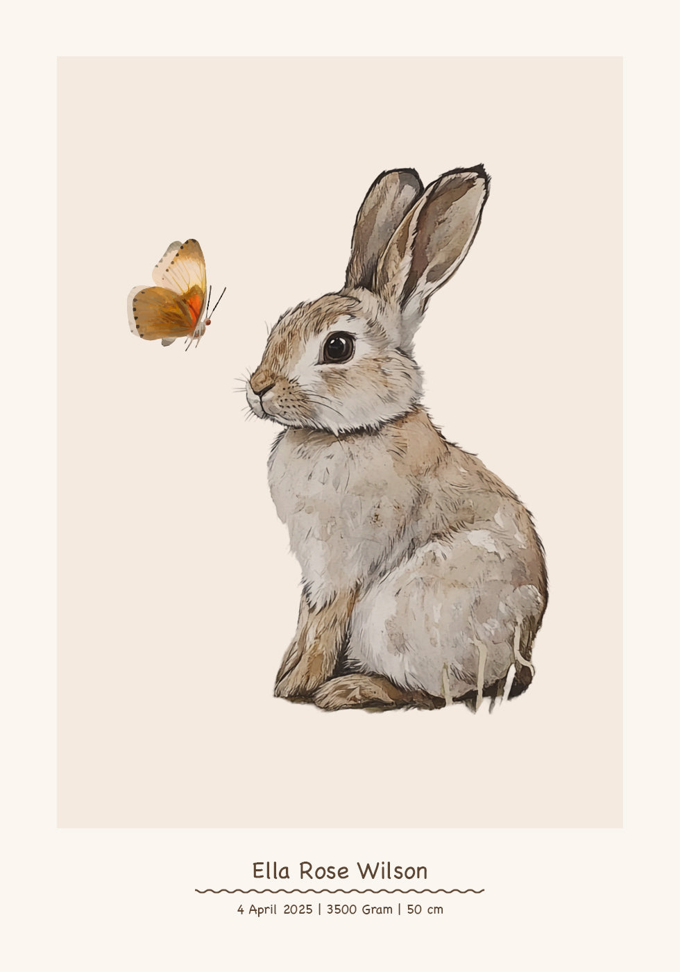 Baby Bunny And Butterfly, Personalized Baby Girl Poster - Posterbox.dk