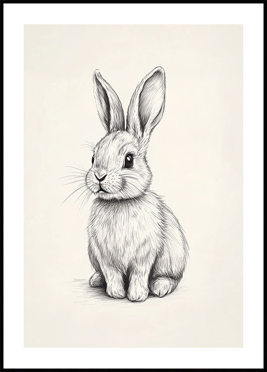 Baby Bunny Sketch, Black And White Rabbit Drawing Poster - Posterbox.dk