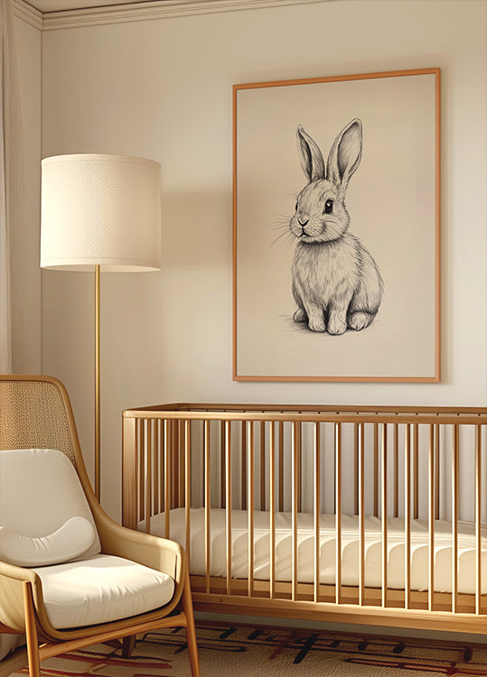 Baby Bunny Sketch, Black And White Rabbit Drawing Poster - Posterbox.dk