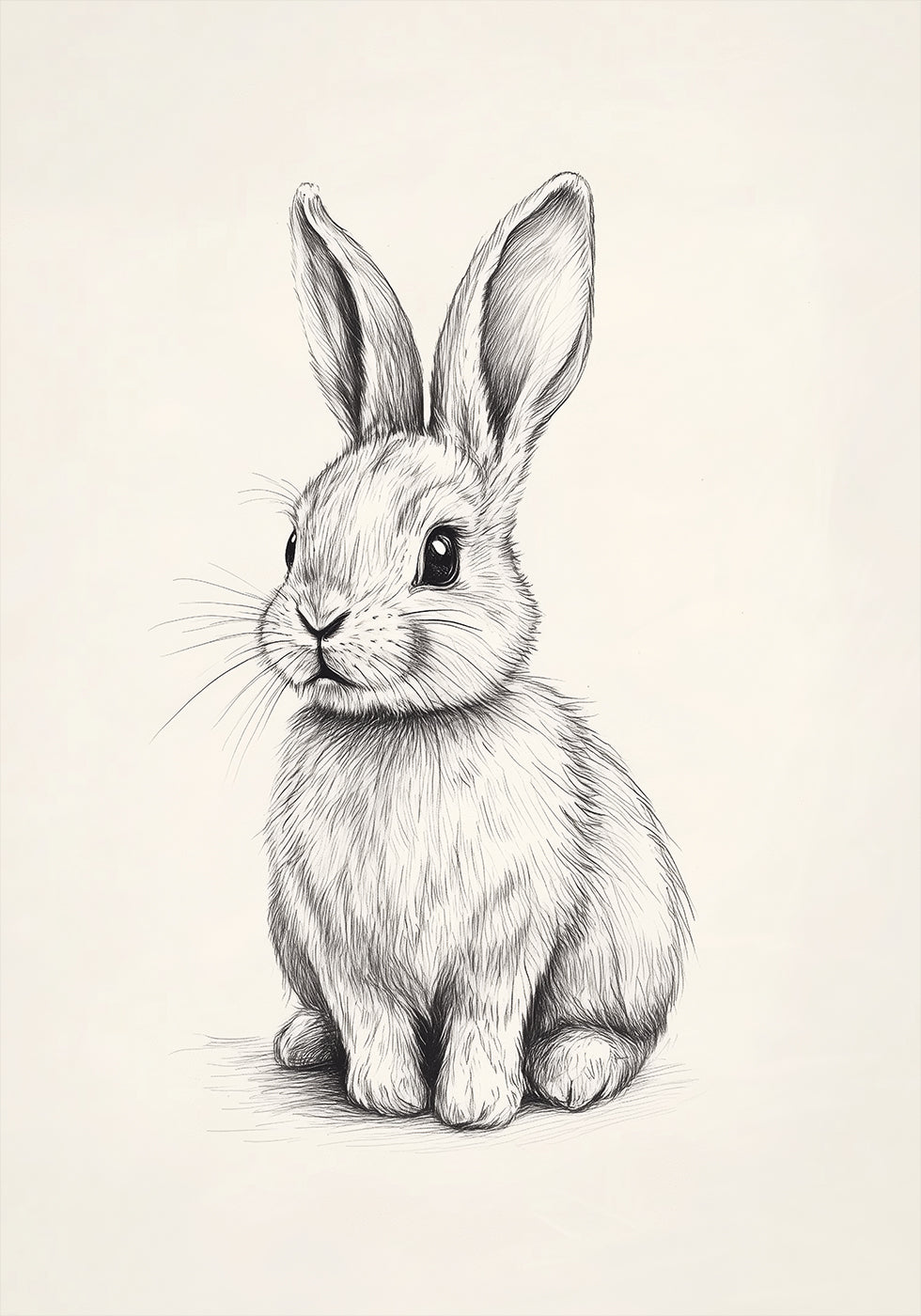 Baby Bunny Sketch, Black And White Rabbit Drawing Poster - Posterbox.dk