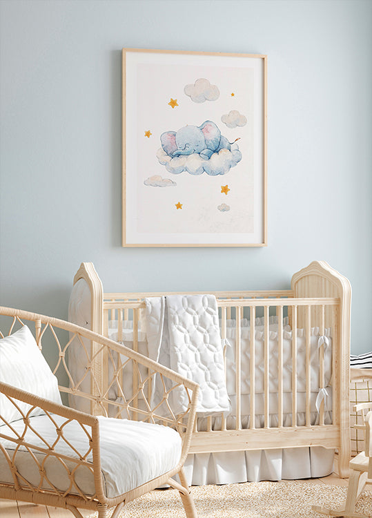 Baby Elephant Dreaming on Clouds Poster - Posterbox.dk