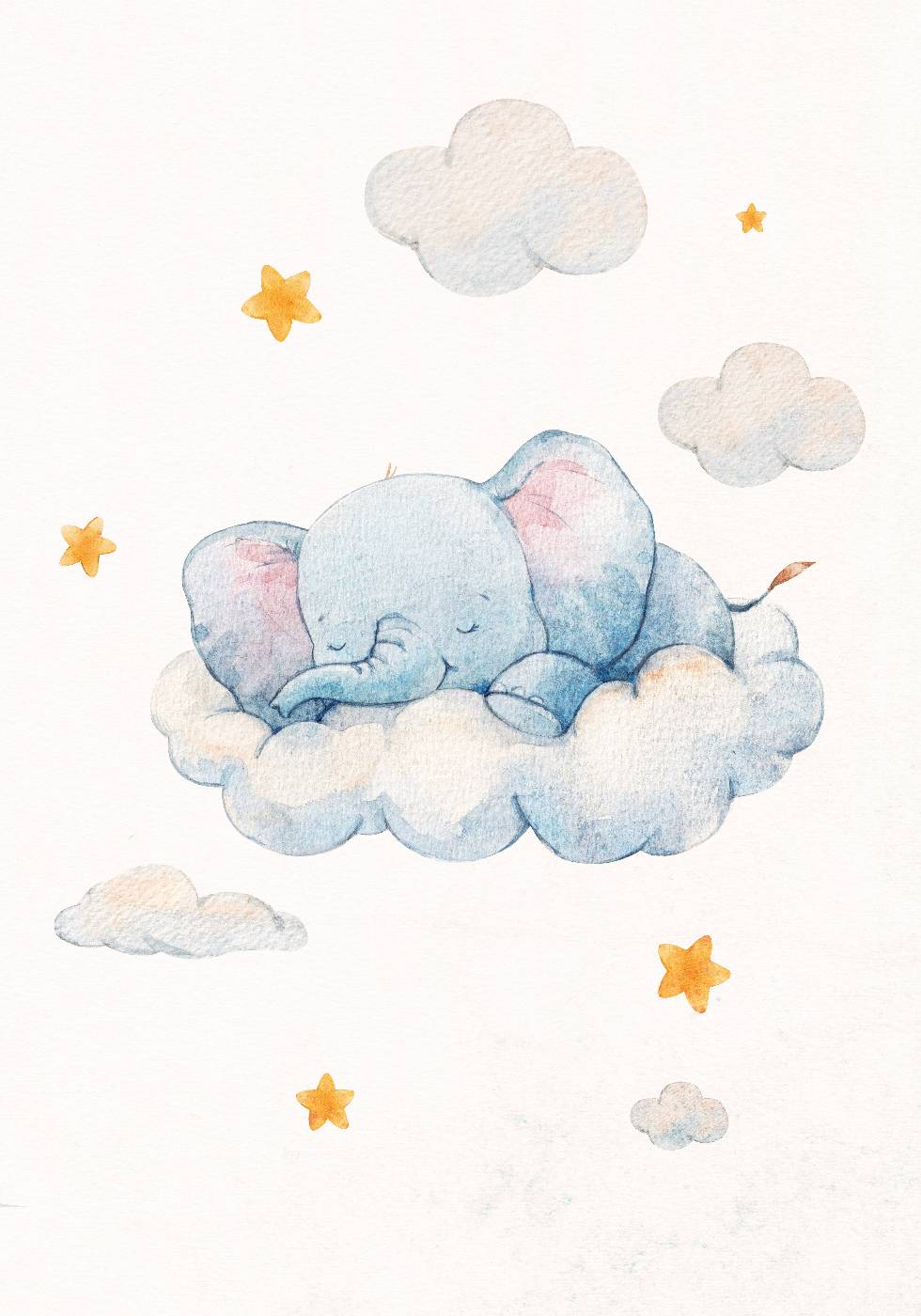 Baby Elephant Dreaming on Clouds Poster - Posterbox.dk